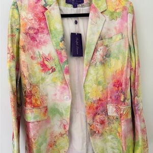 Ralph Lauren purple label suede Pastel Floral Watercolor Blazer -
